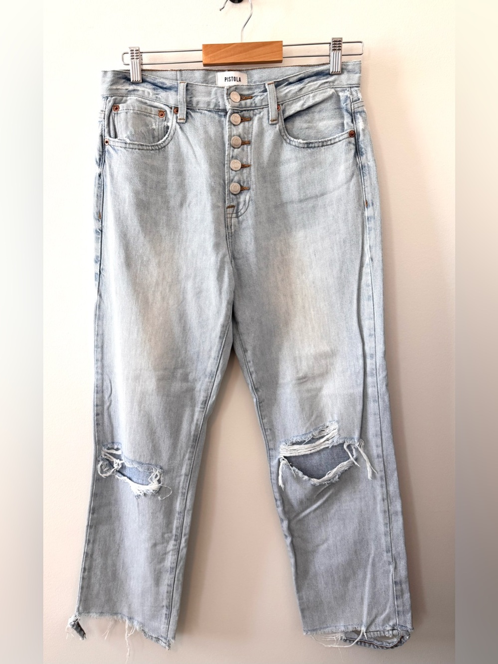 Pistola Charlie High Rise Straight Jeans 28 Pulse Distressed Button Fly